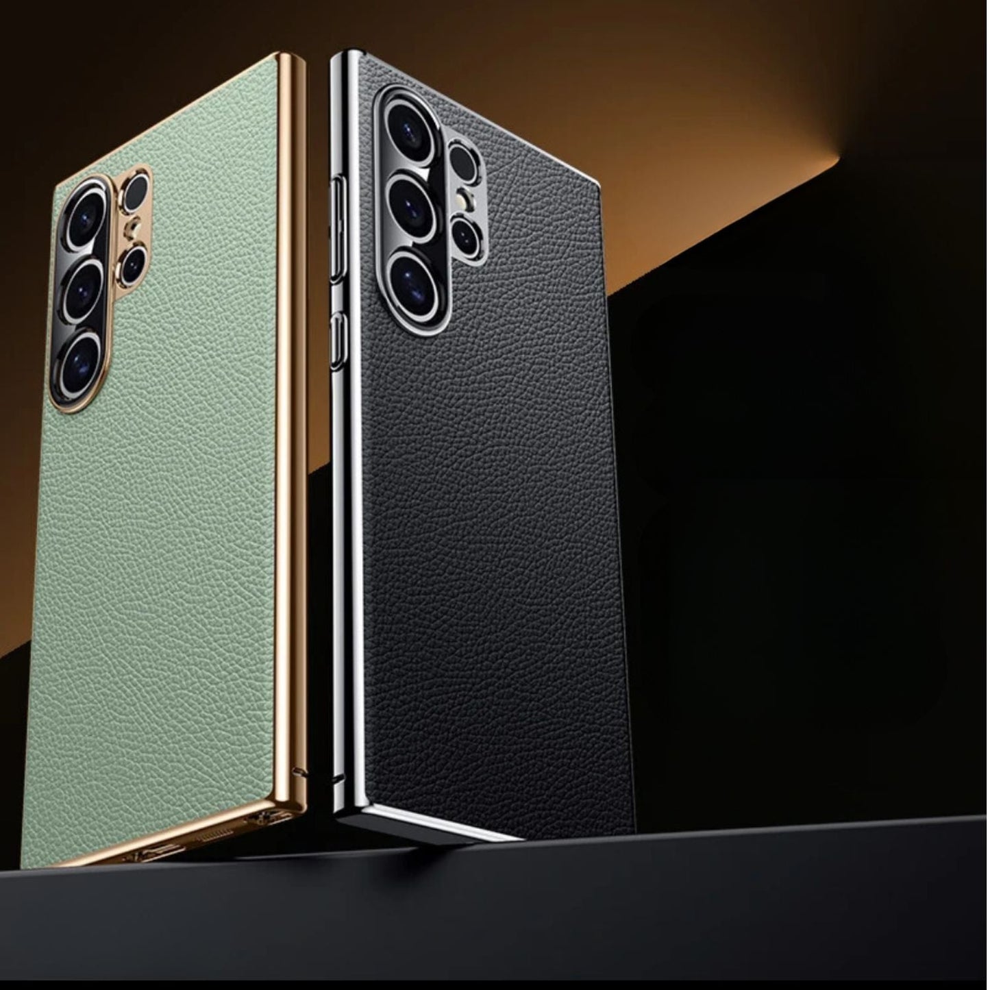 Premium Leather Case With Electroplating Sides For Samsung