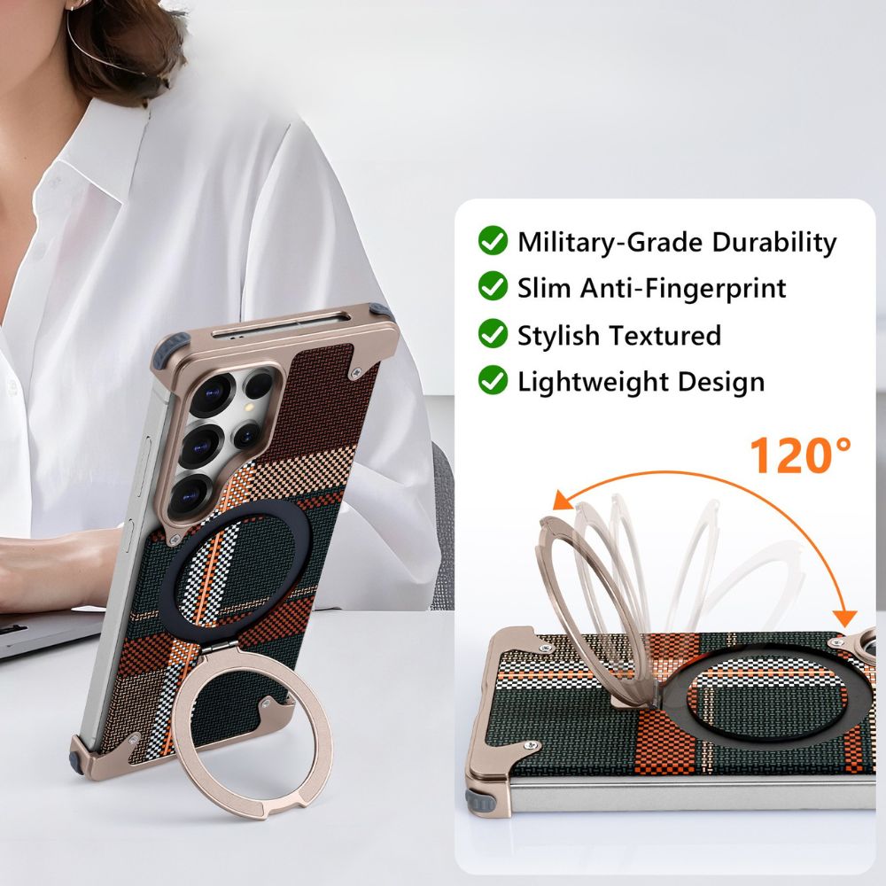 Real Aramid Fiber Cases With Magsafe Rotating Kickstand For Samsung