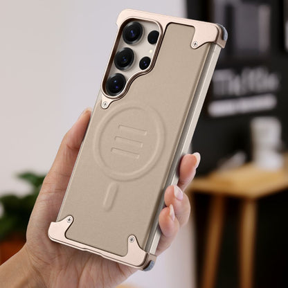 Luxury Metal Bumper Leather Case With Magsafe For Samsung