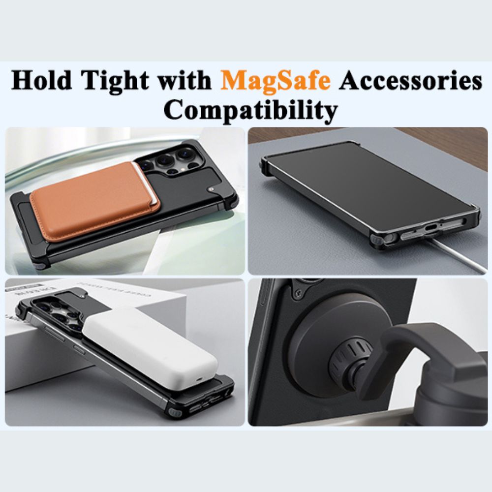 Luxury Metal Bumper Leather Case With Magsafe For Samsung