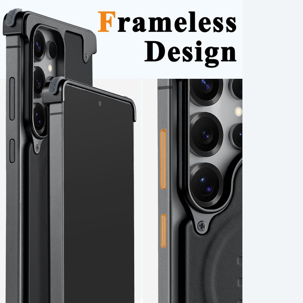 Luxury Metal Bumper Leather Case With Magsafe For Samsung