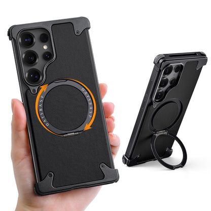 Luxury Metal Ring Bumper Leather Case With Magsafe For Samsung