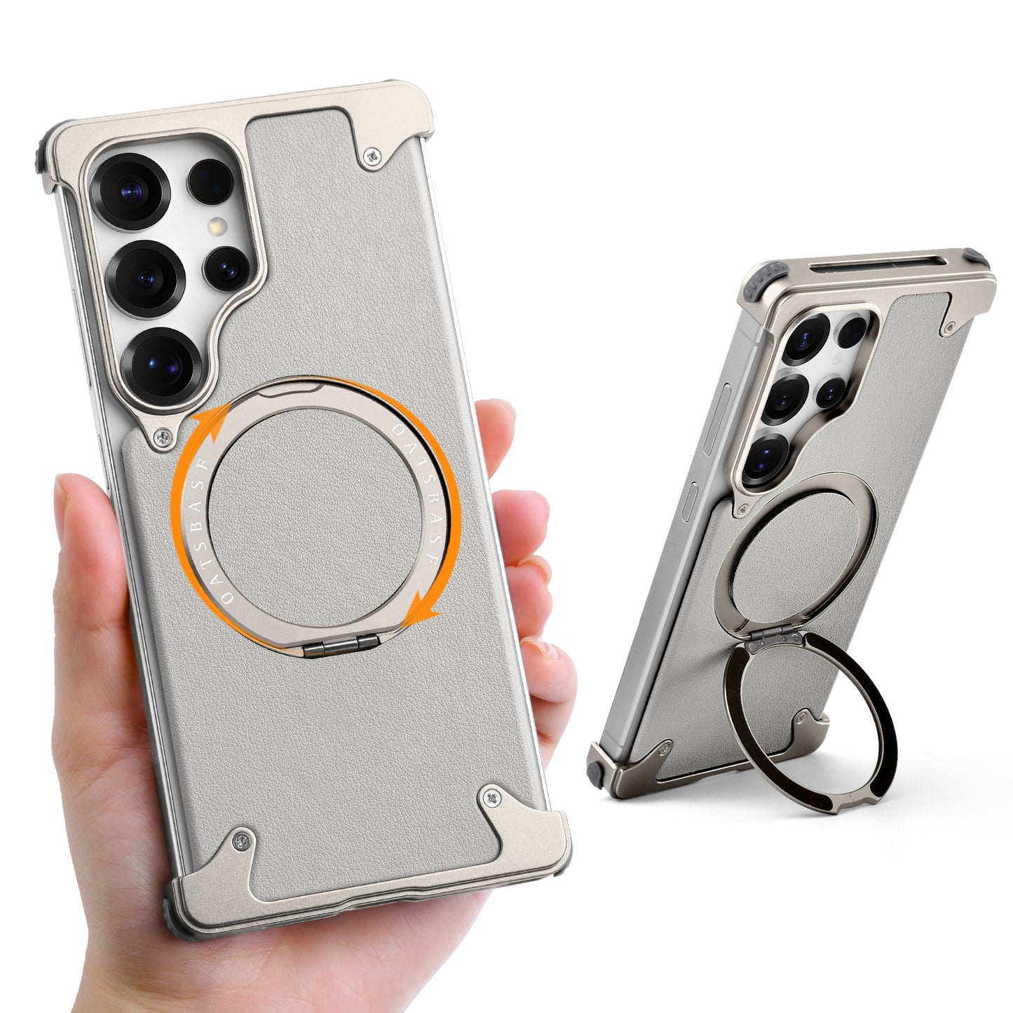 Luxury Metal Ring Bumper Leather Case With Magsafe For Samsung