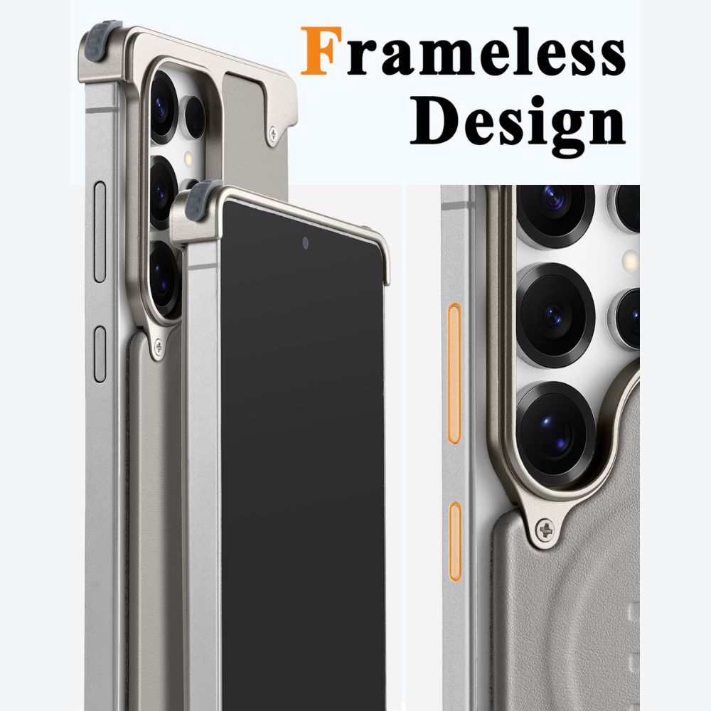 Luxury Metal Bumper Leather Case With Magsafe For Samsung