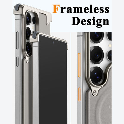 Luxury Metal Bumper Leather Case With Magsafe For Samsung