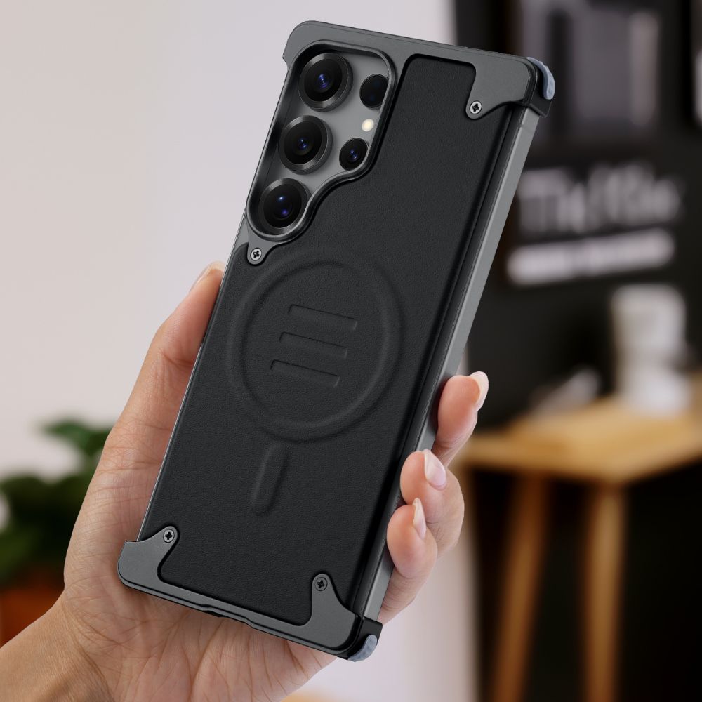 Luxury Metal Bumper Leather Case With Magsafe For Samsung