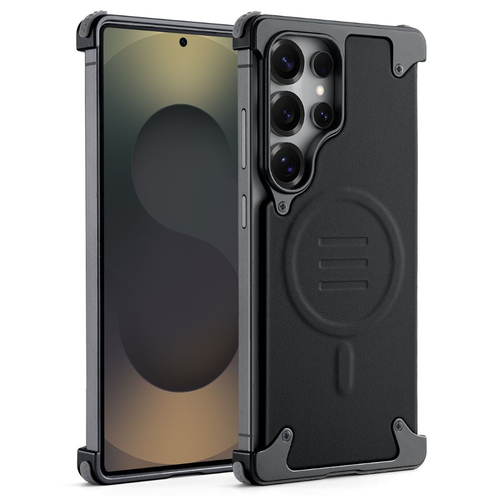 Luxury Metal Bumper Leather Case With Magsafe For Samsung