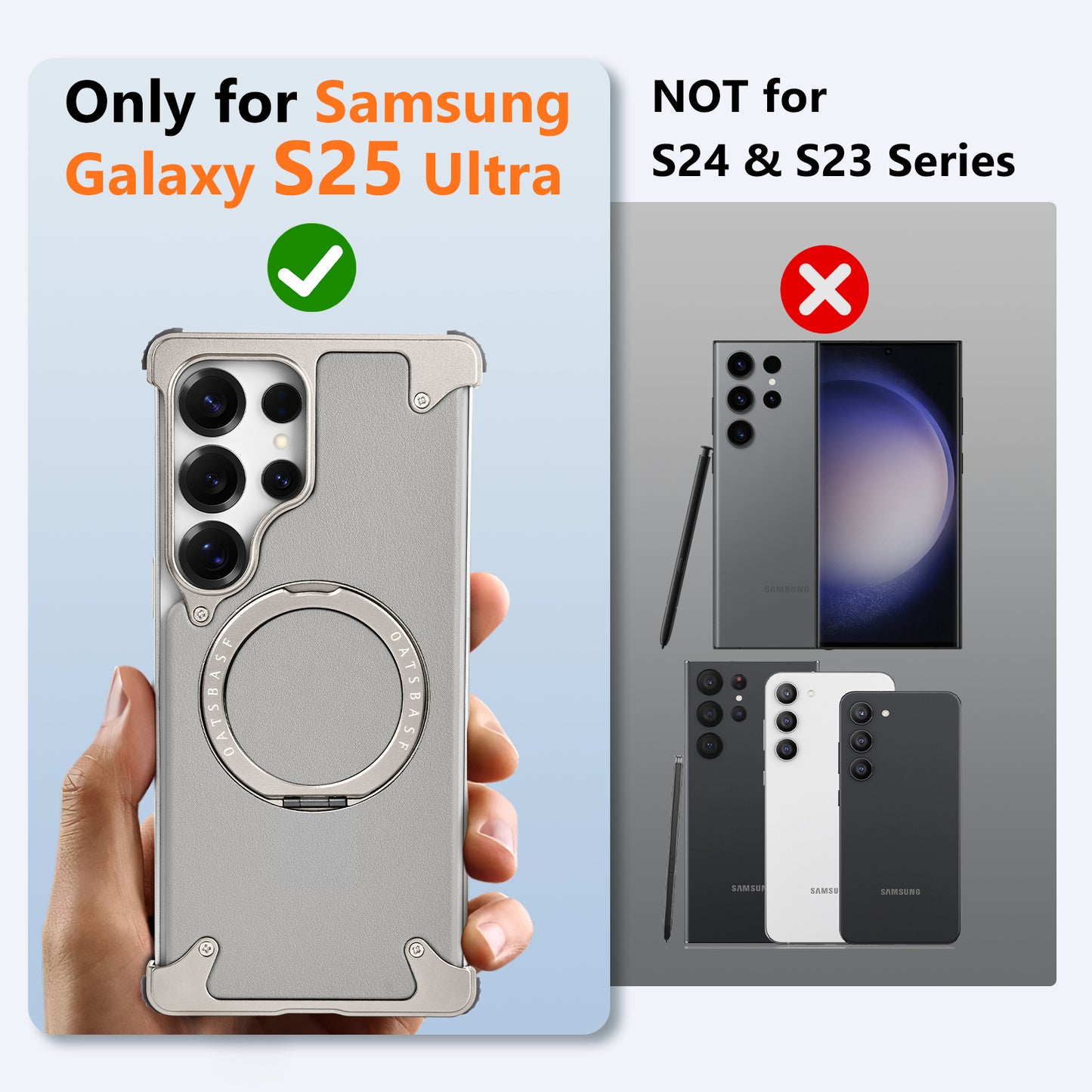 Luxury Metal Ring Bumper Leather Case With Magsafe For Samsung