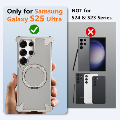 Luxury Metal Ring Bumper Leather Case With Magsafe For Samsung