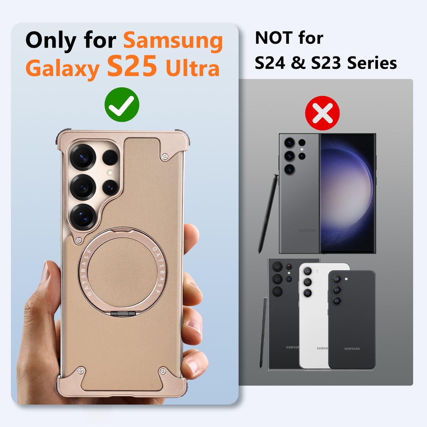 Luxury Metal Ring Bumper Leather Case With Magsafe For Samsung