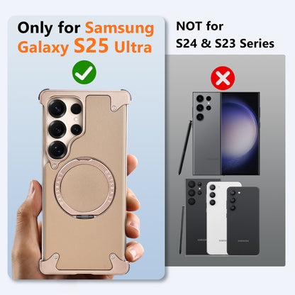 Luxury Metal Ring Bumper Leather Case With Magsafe For Samsung