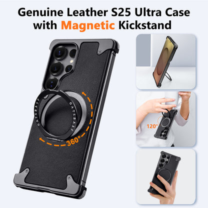 Luxury Metal Ring Bumper Leather Case With Magsafe For Samsung