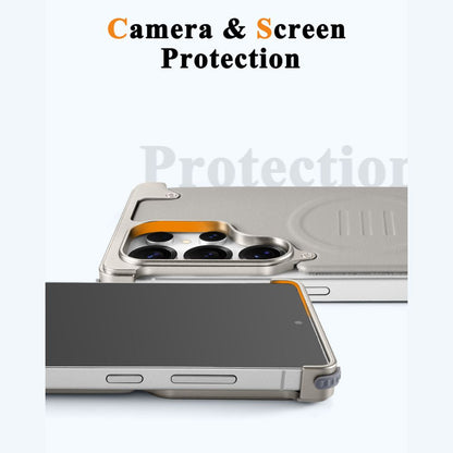 Luxury Metal Bumper Leather Case With Magsafe For Samsung