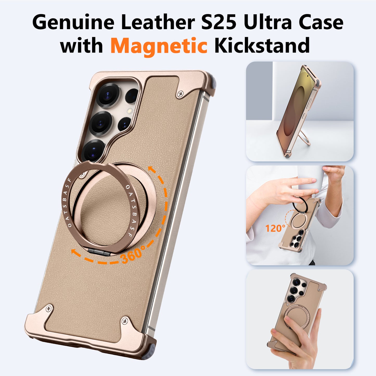 Luxury Metal Ring Bumper Leather Case With Magsafe For Samsung