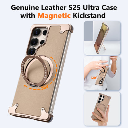 Luxury Metal Ring Bumper Leather Case With Magsafe For Samsung