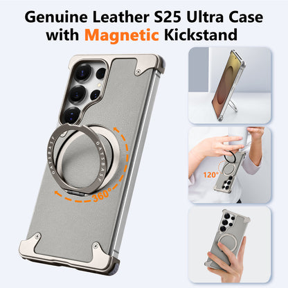 Luxury Metal Ring Bumper Leather Case With Magsafe For Samsung