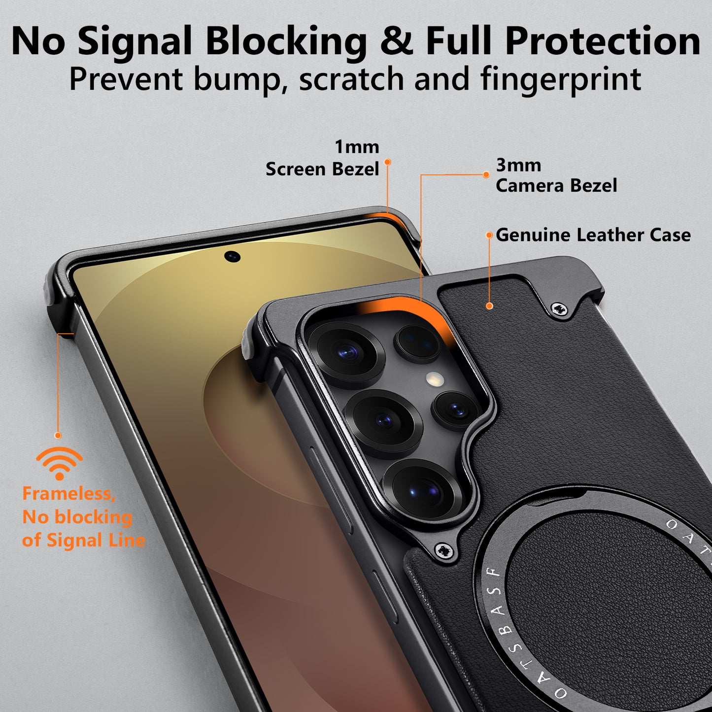 Luxury Metal Ring Bumper Leather Case With Magsafe For Samsung