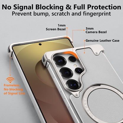 Luxury Metal Ring Bumper Leather Case With Magsafe For Samsung