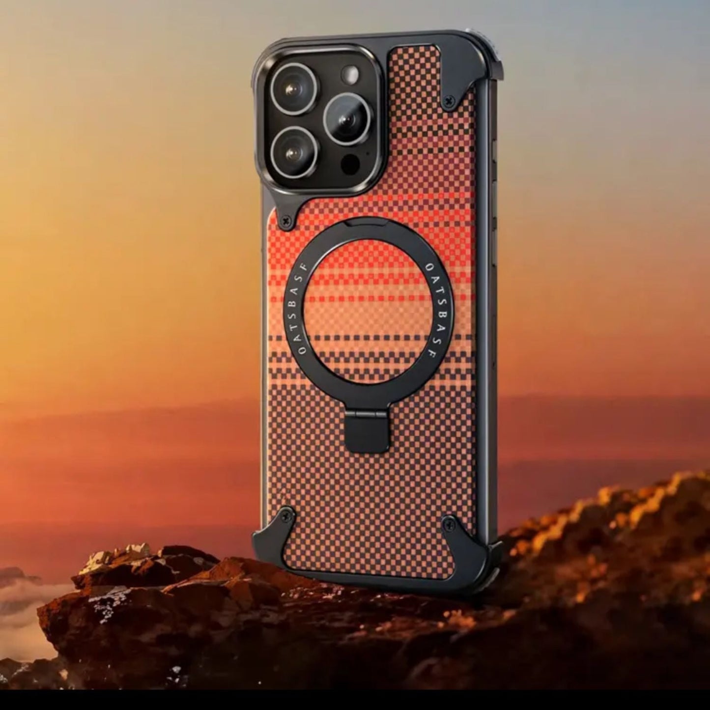 Real Aramid Fiber Cases With Magsafe Rotating Kickstand For iPhones