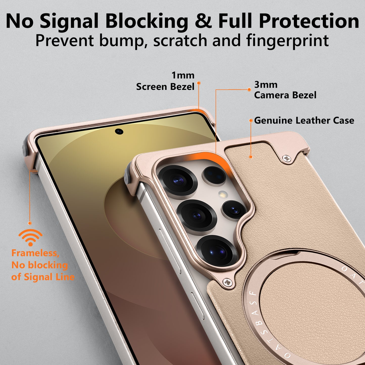 Luxury Metal Ring Bumper Leather Case With Magsafe For Samsung