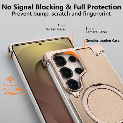 Luxury Metal Ring Bumper Leather Case With Magsafe For Samsung