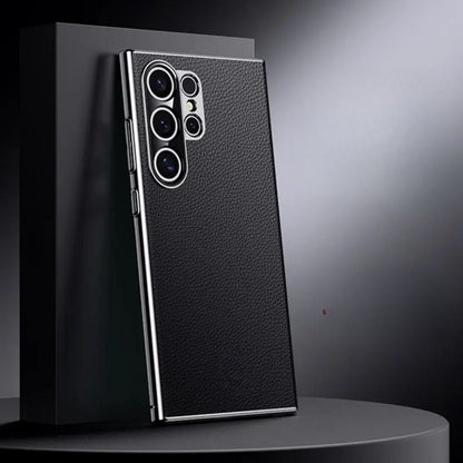 Premium Leather Case With Electroplating Sides For Samsung