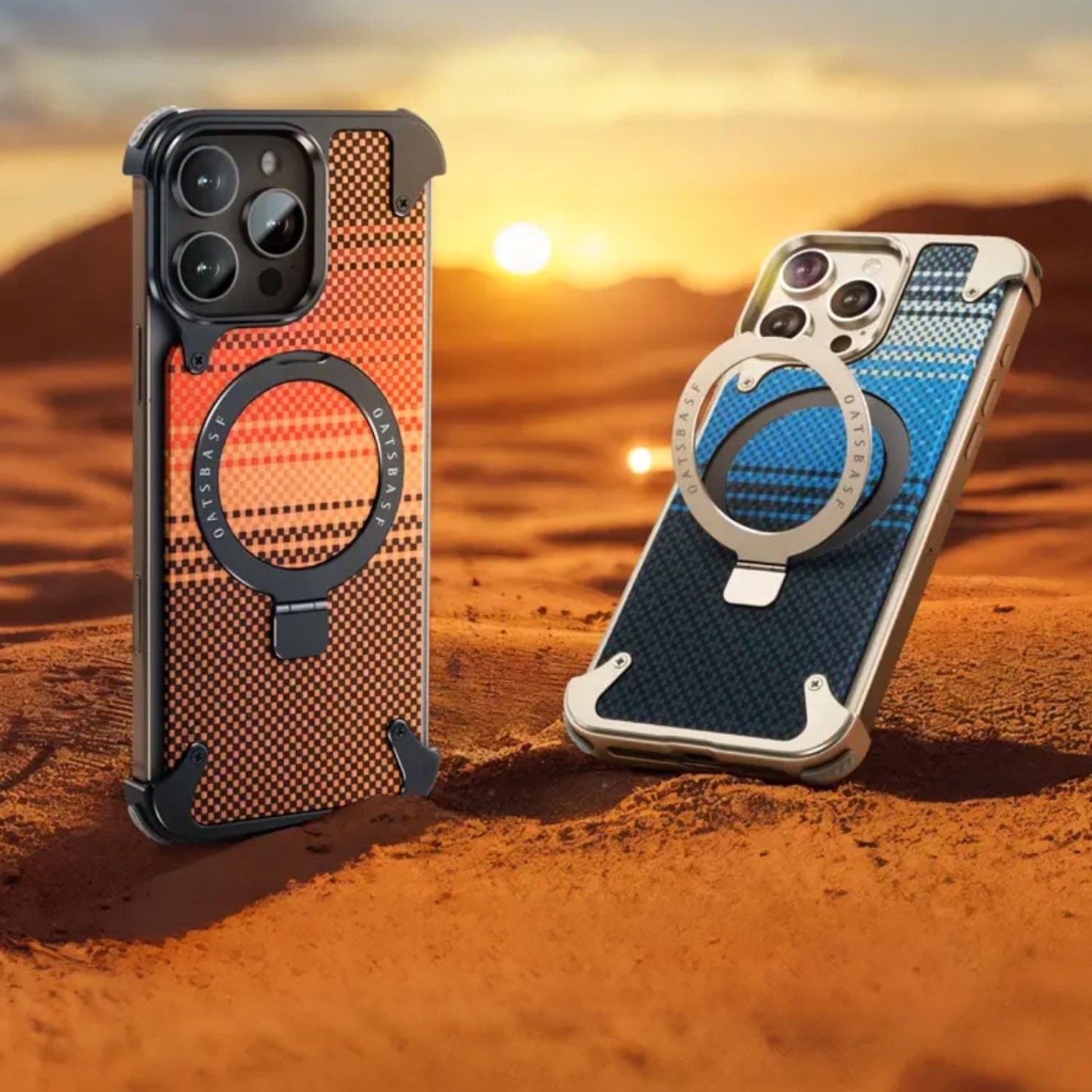 Real Aramid Fiber Cases With Magsafe Rotating Kickstand For iPhones