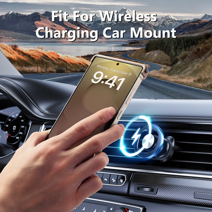 Luxury Metal Ring Bumper Leather Case With Magsafe For Samsung