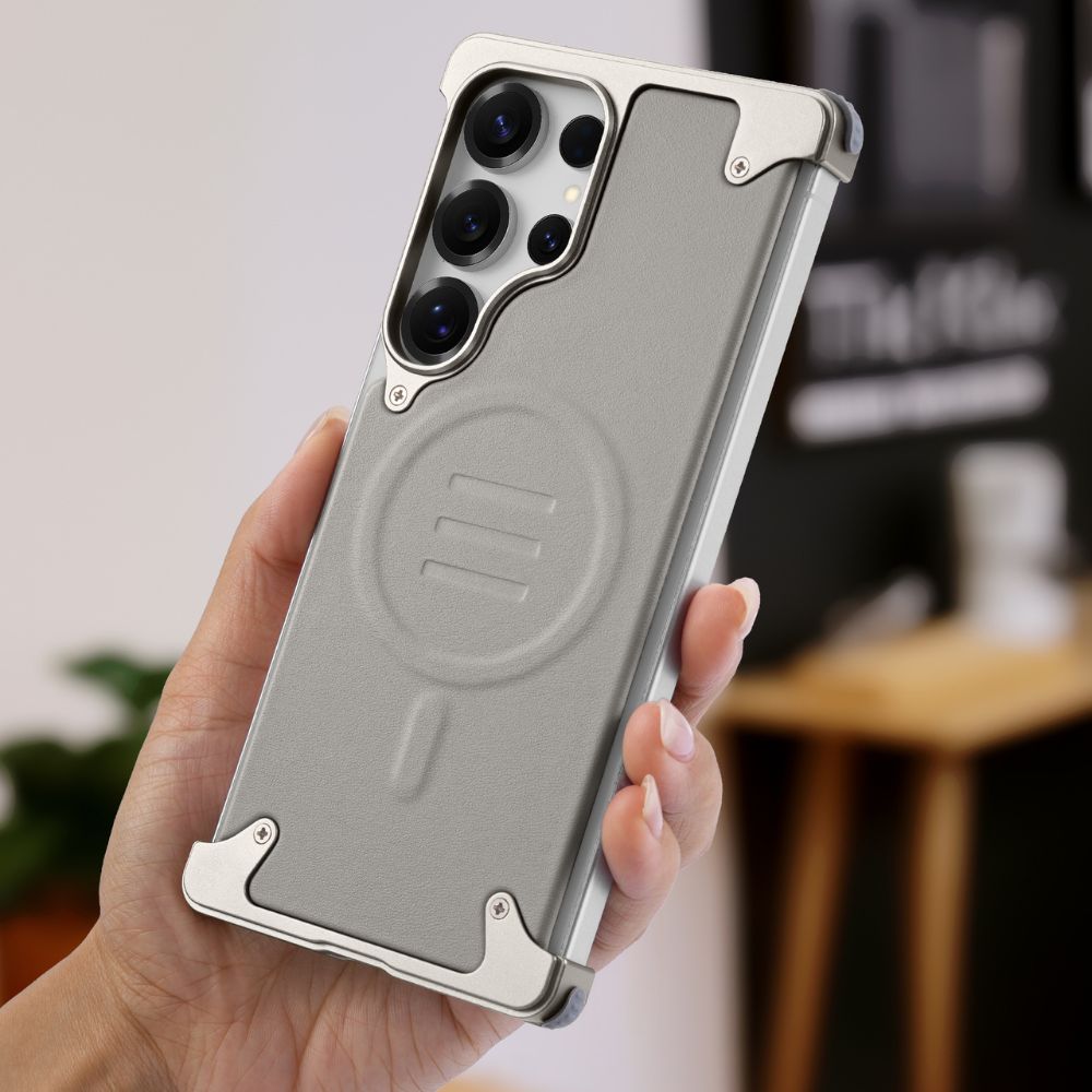 Luxury Metal Bumper Leather Case With Magsafe For Samsung