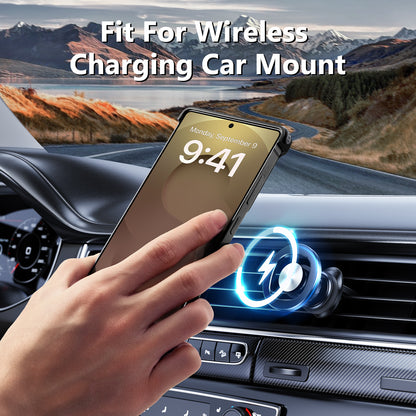 Luxury Metal Ring Bumper Leather Case With Magsafe For Samsung