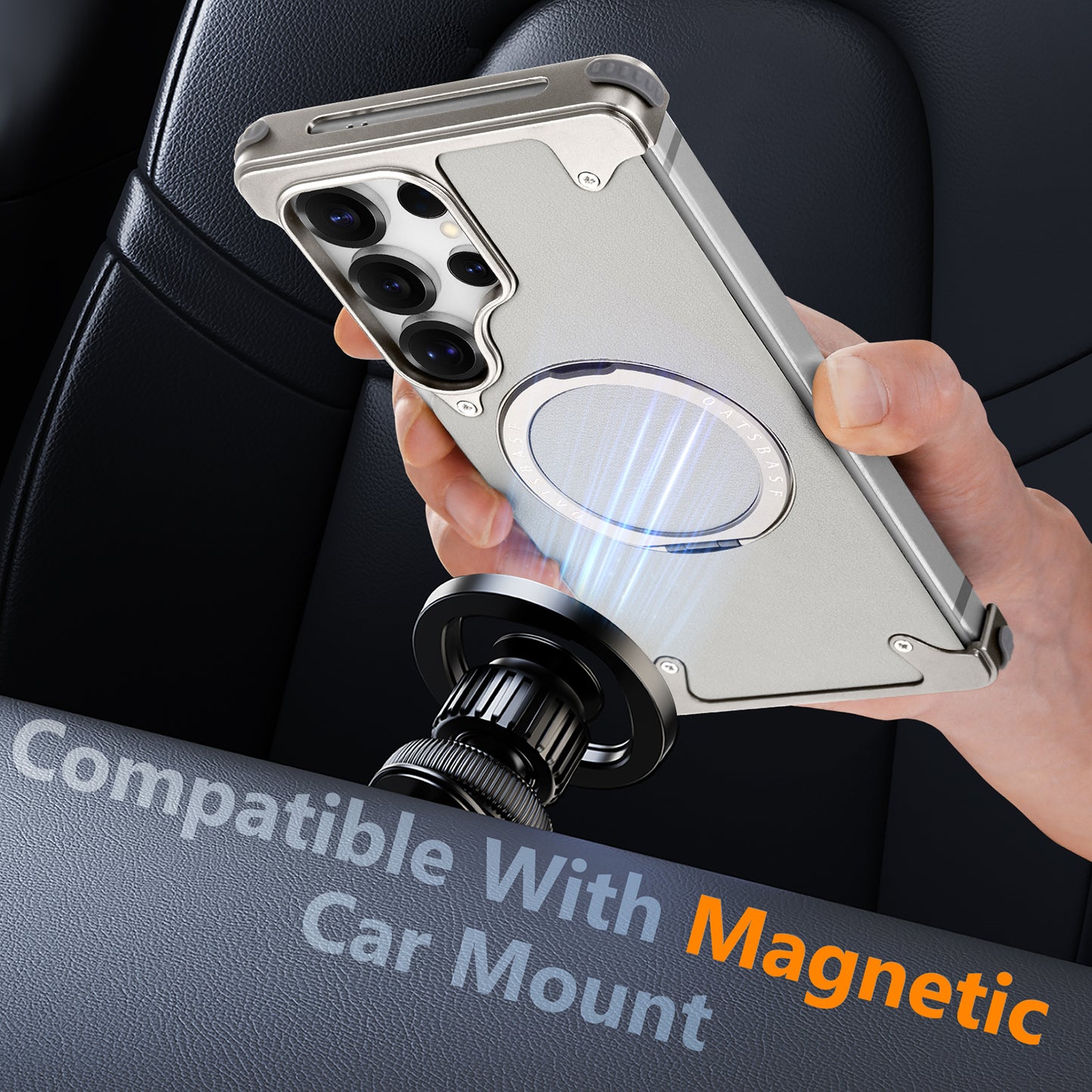 Luxury Metal Ring Bumper Leather Case With Magsafe For Samsung