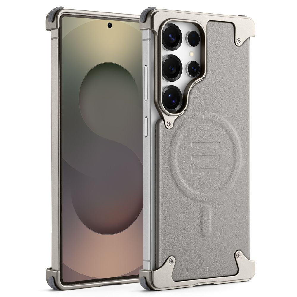 Luxury Metal Bumper Leather Case With Magsafe For Samsung