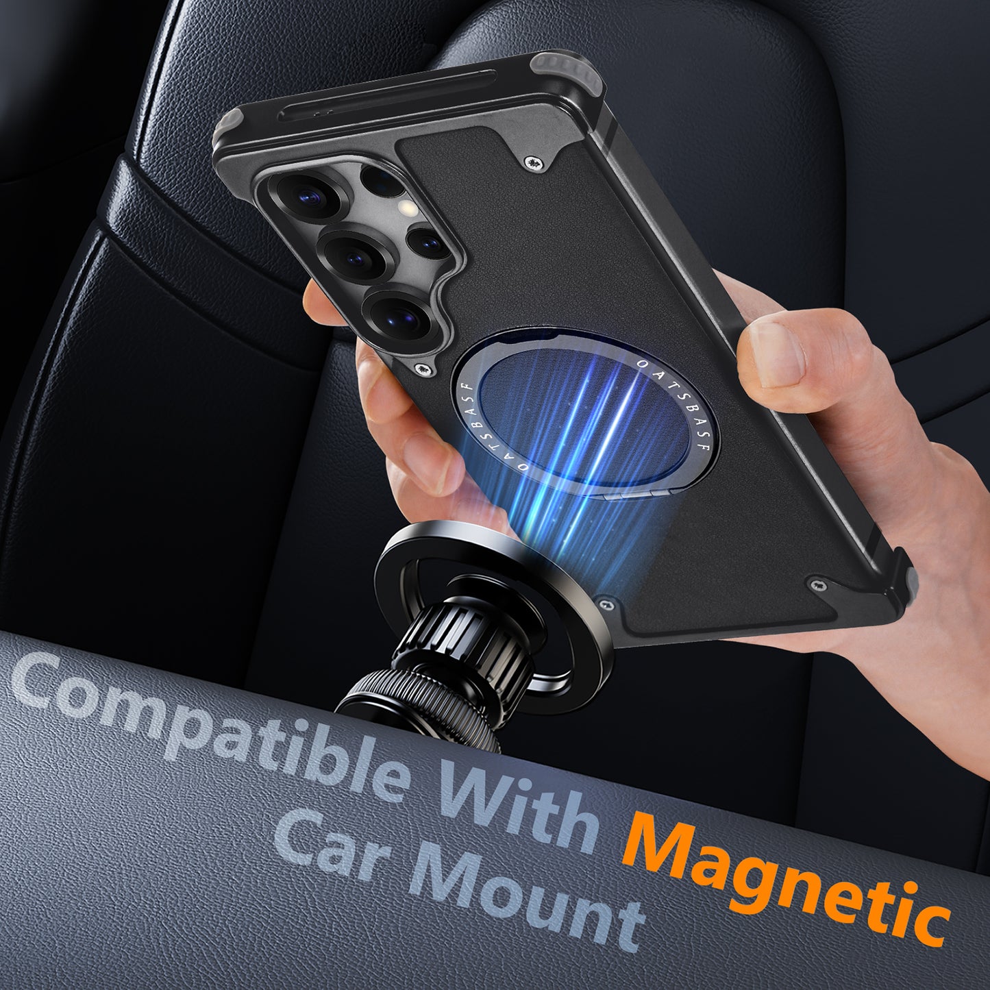 Luxury Metal Ring Bumper Leather Case With Magsafe For Samsung