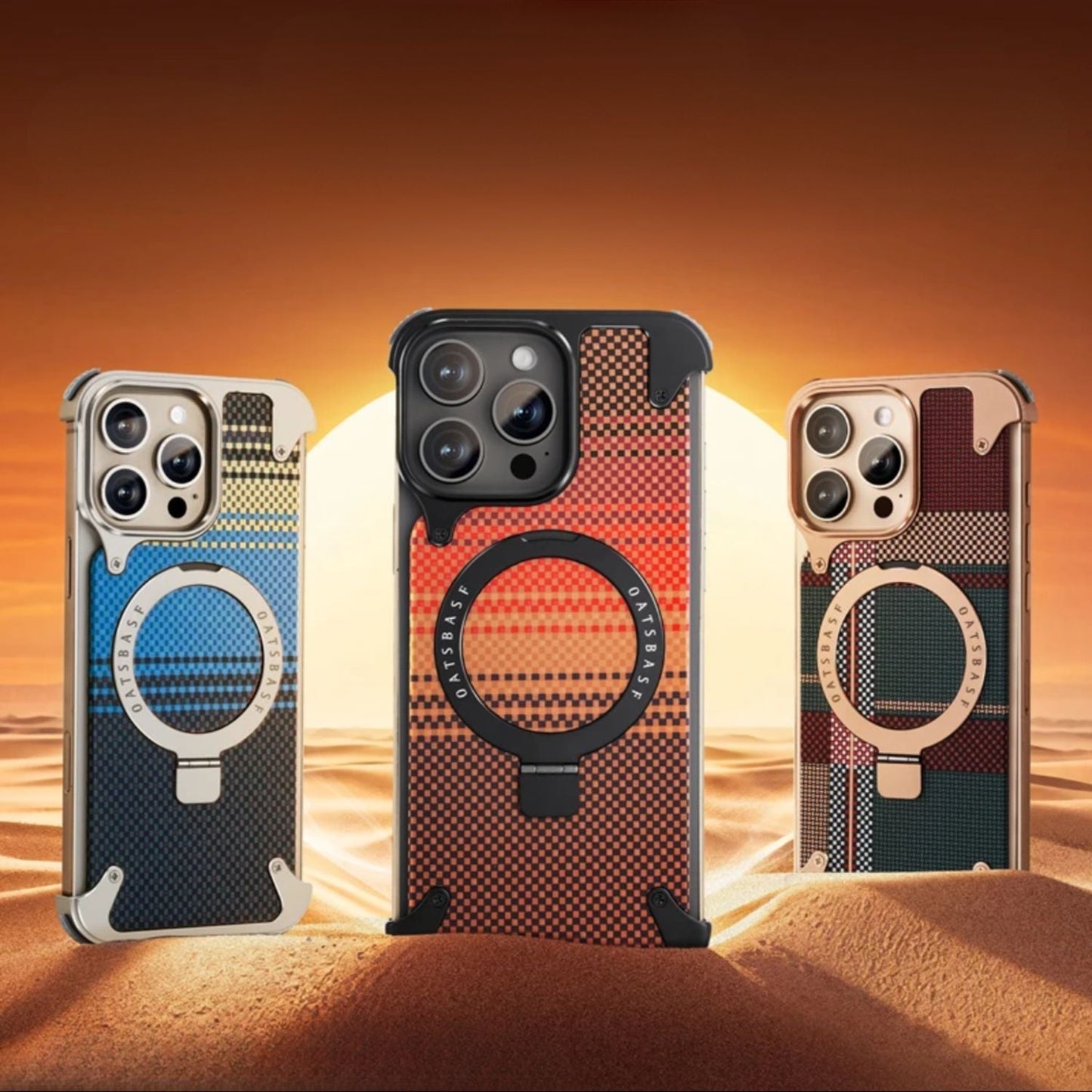 Real Aramid Fiber Cases With Magsafe Rotating Kickstand For iPhones