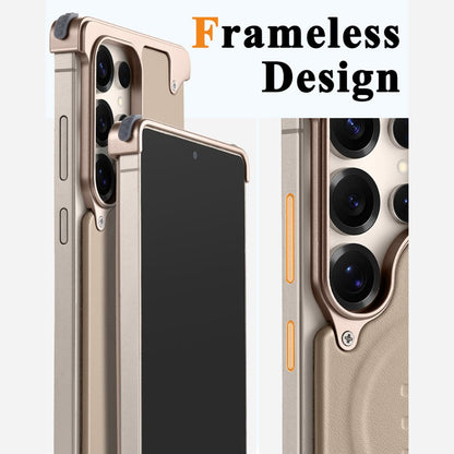 Luxury Metal Bumper Leather Case With Magsafe For Samsung