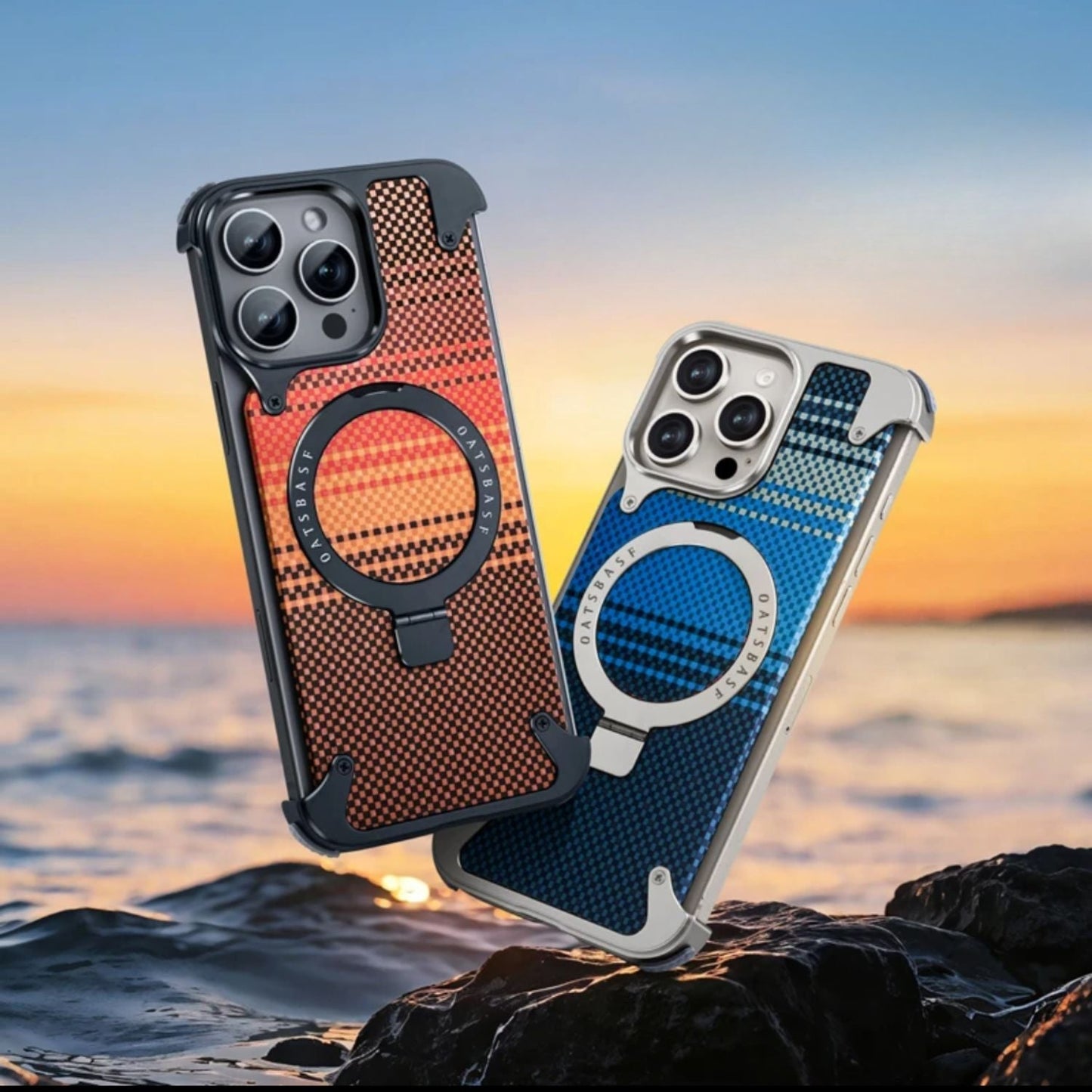 Real Aramid Fiber Cases With Magsafe Rotating Kickstand For iPhones