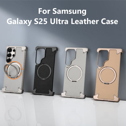 Luxury Metal Ring Bumper Leather Case With Magsafe For Samsung