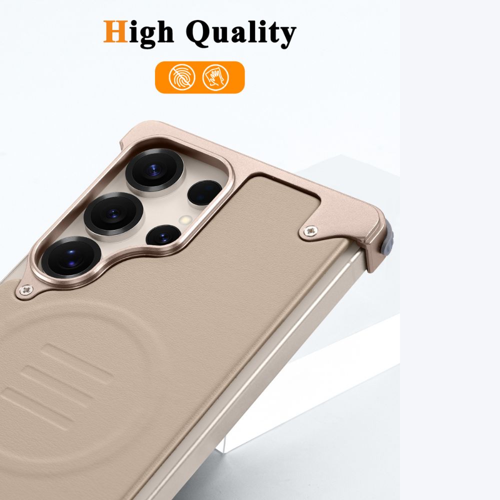 Luxury Metal Bumper Leather Case With Magsafe For Samsung