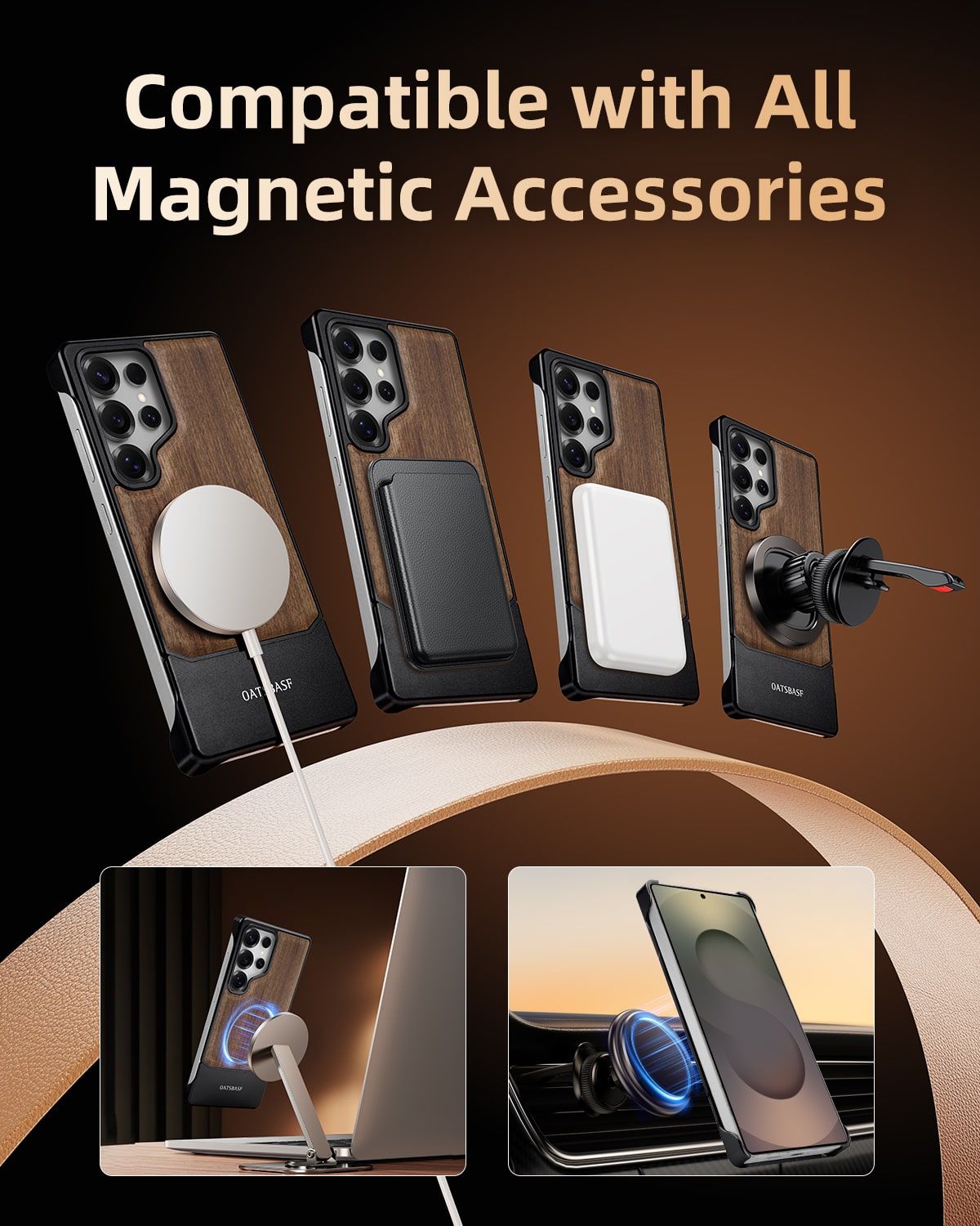 Walnut Wood Aluminum Alloy MagneticFrameless Case For Samsung