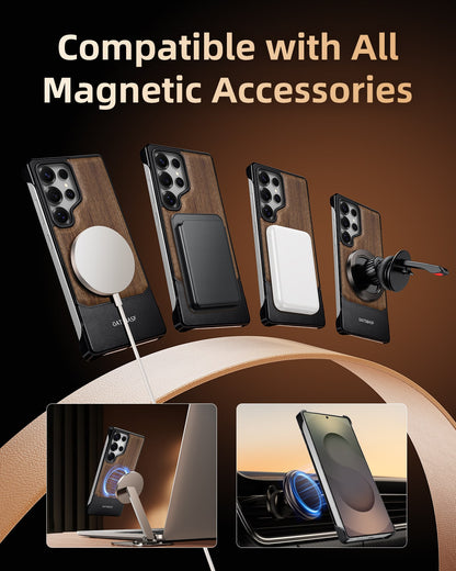 Walnut Wood Aluminum Alloy MagneticFrameless Case For Samsung