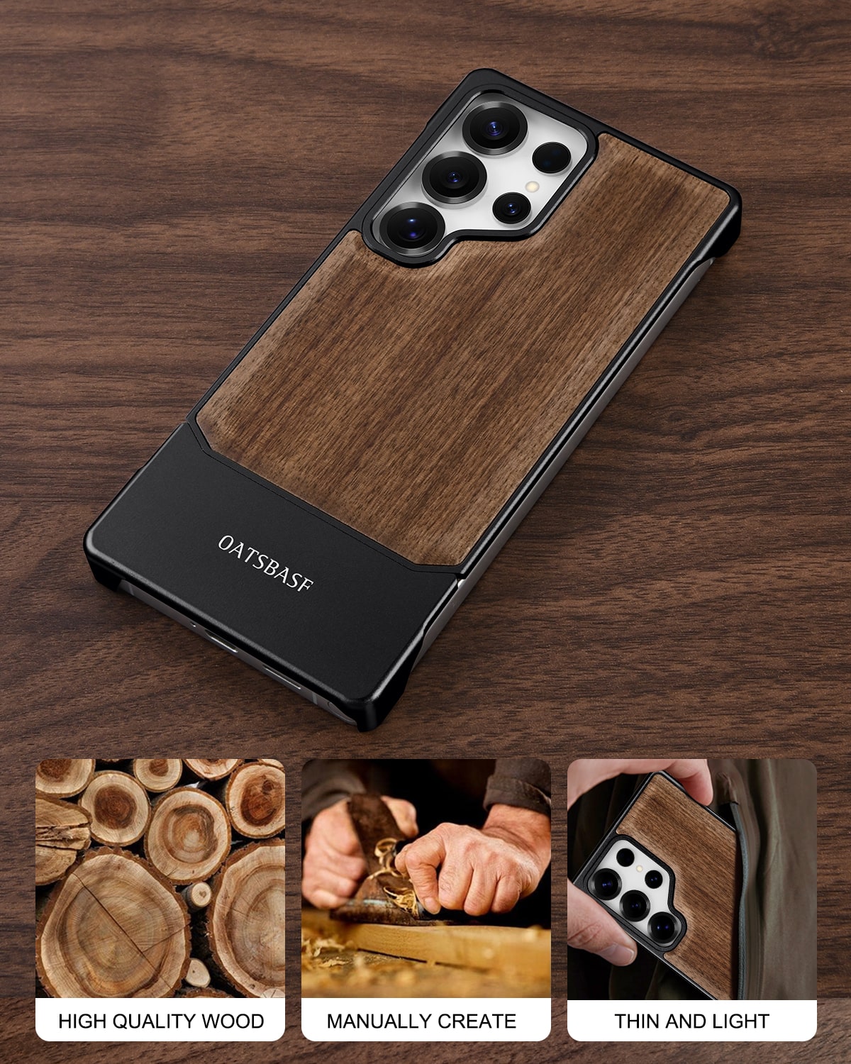 Walnut Wood Aluminum Alloy MagneticFrameless Case For Samsung