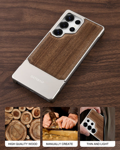 Walnut Wood Aluminum Alloy MagneticFrameless Case For Samsung