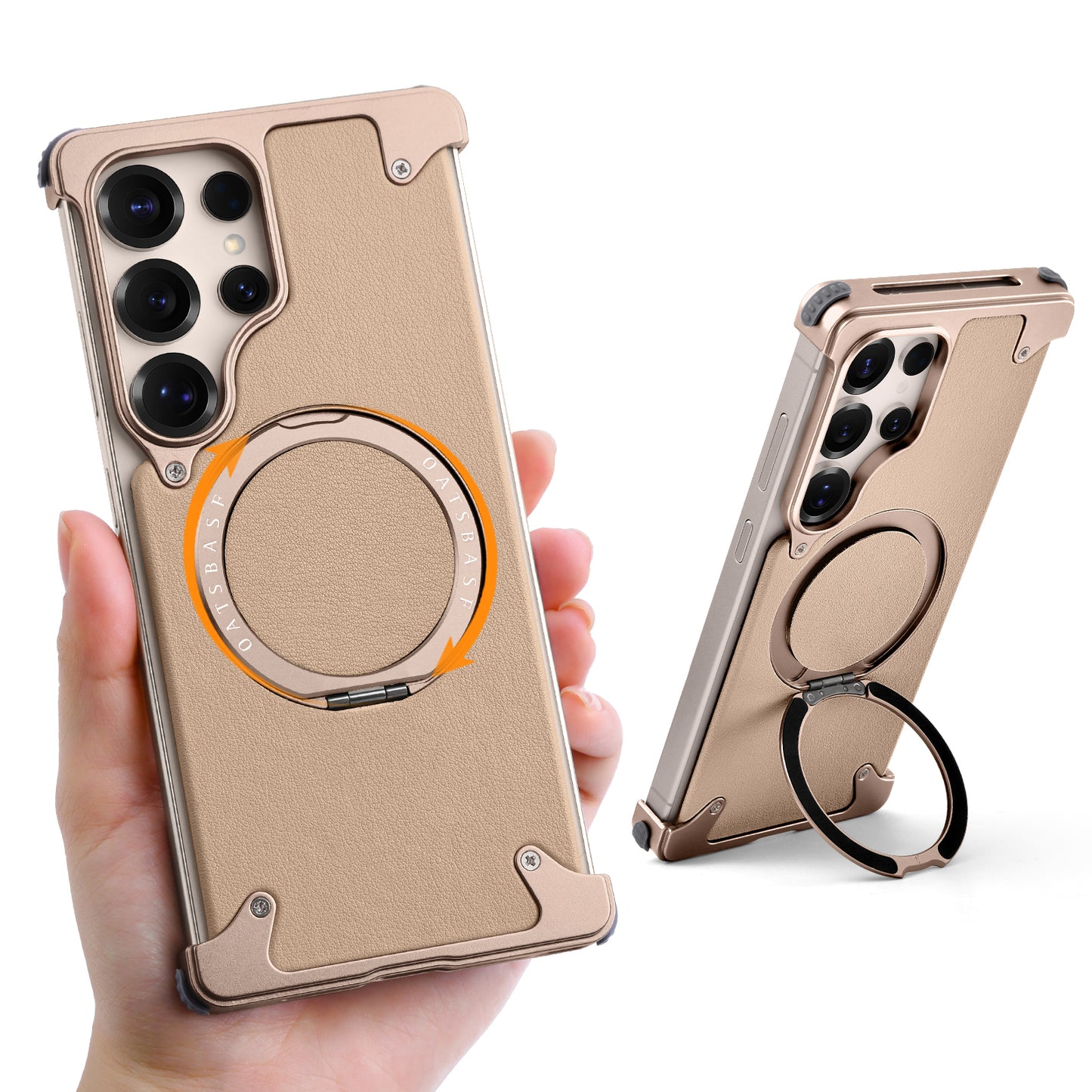 Luxury Metal Ring Bumper Leather Case With Magsafe For Samsung